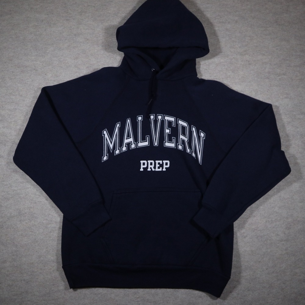 Vintage Discus Athletic Malvern Prep Hoodie Navy Blue Heavyweight Medium USA Y2K